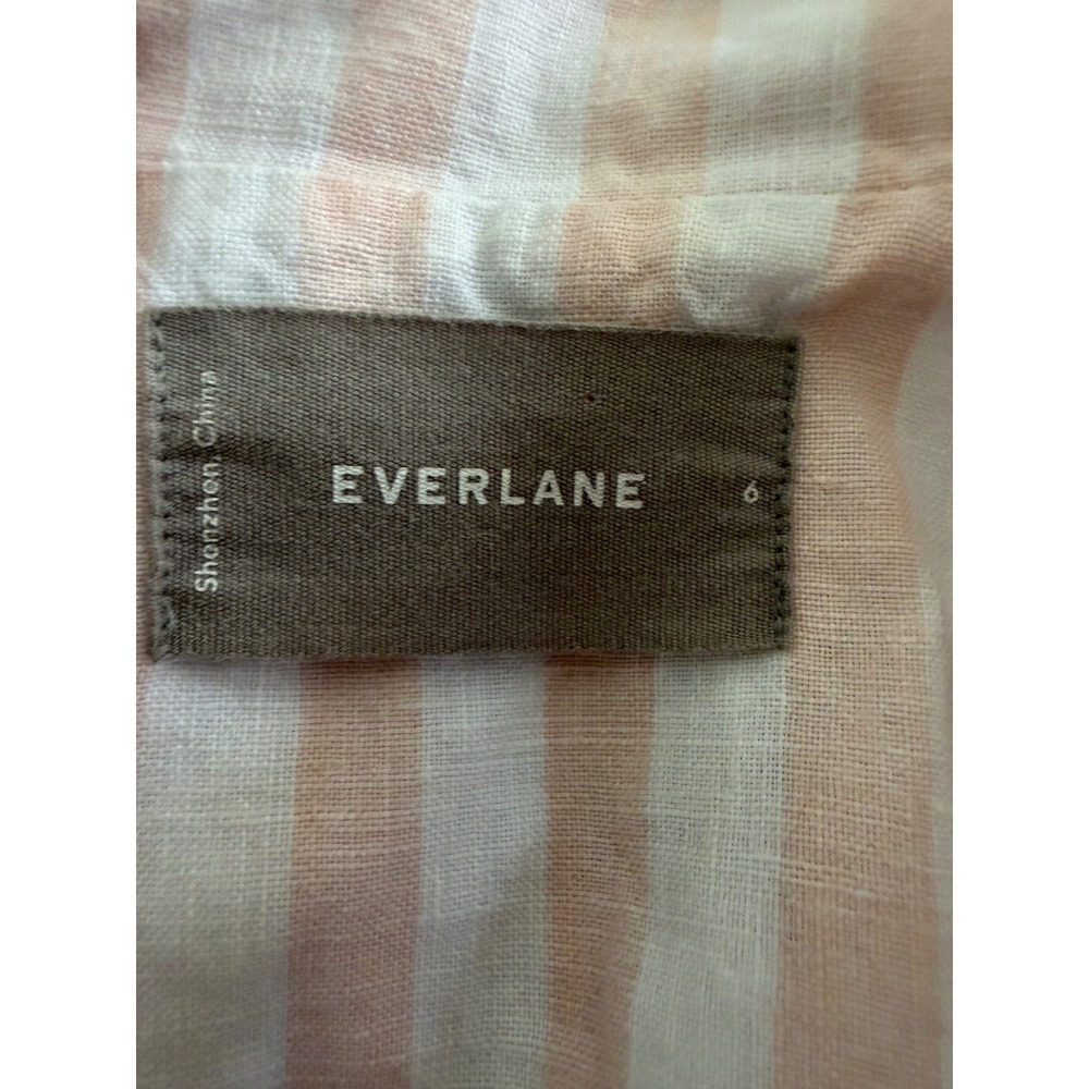 Everlane Linen Short Sleeve Shirt Womens 6 Pink White Stripe Button Front Blouse - Picture 3 of 5